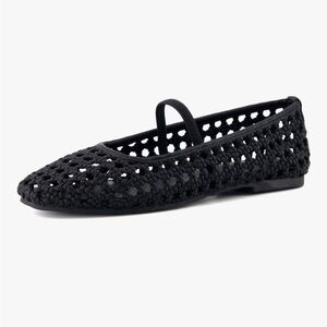Square toe open weave Mary Jane ballet flats